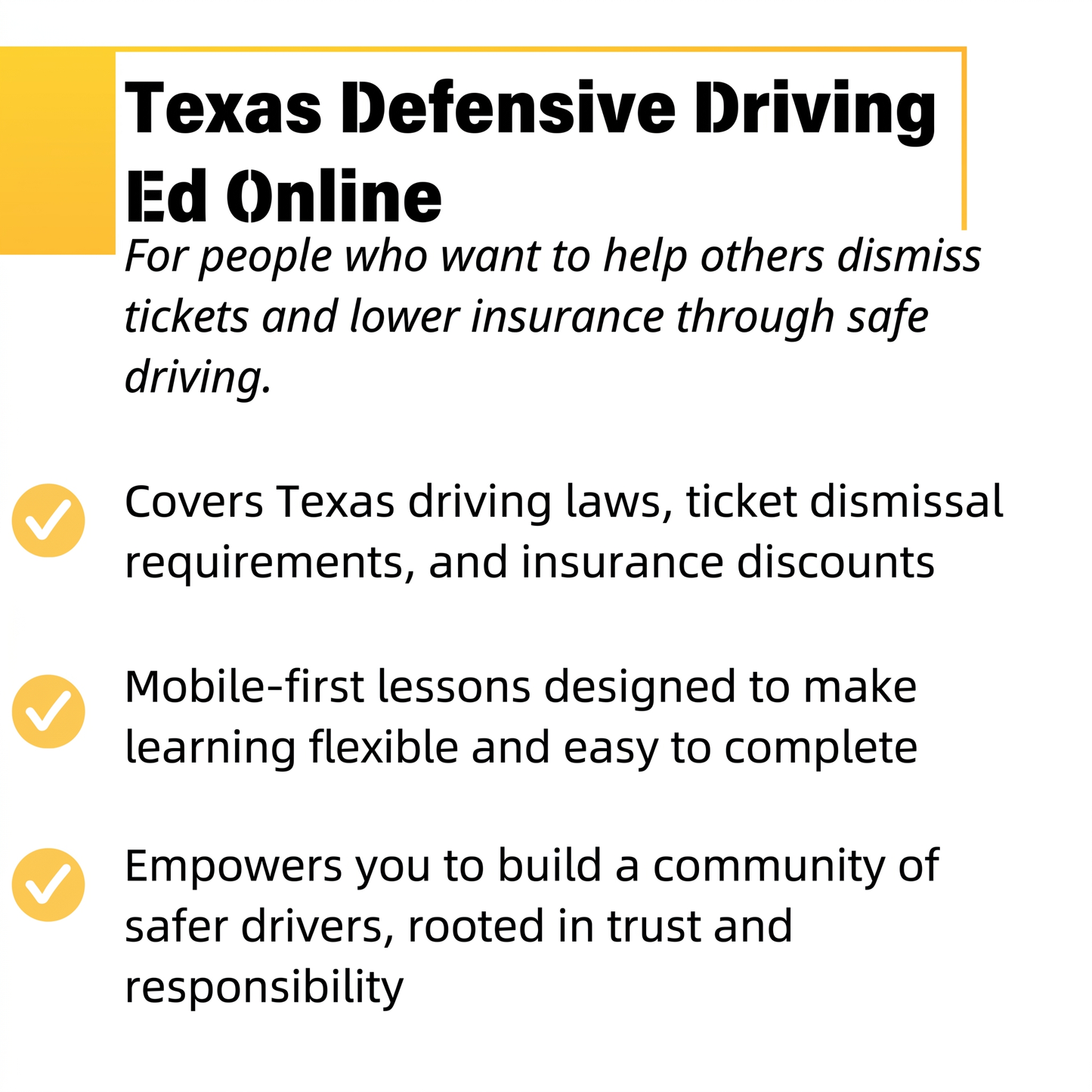 Time2Renew State-Approved Texas Defensive Driving Ed Online Course for ticket dismissal and insurance discounts, featuring mobile-first lessons