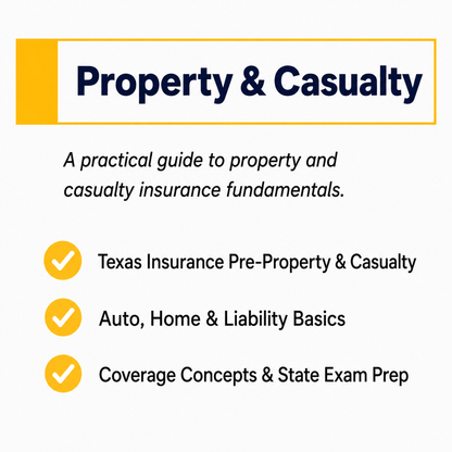 Time2Renew Texas Insurance Pre-License Property and Casualty course guide covering auto, home and liability basics